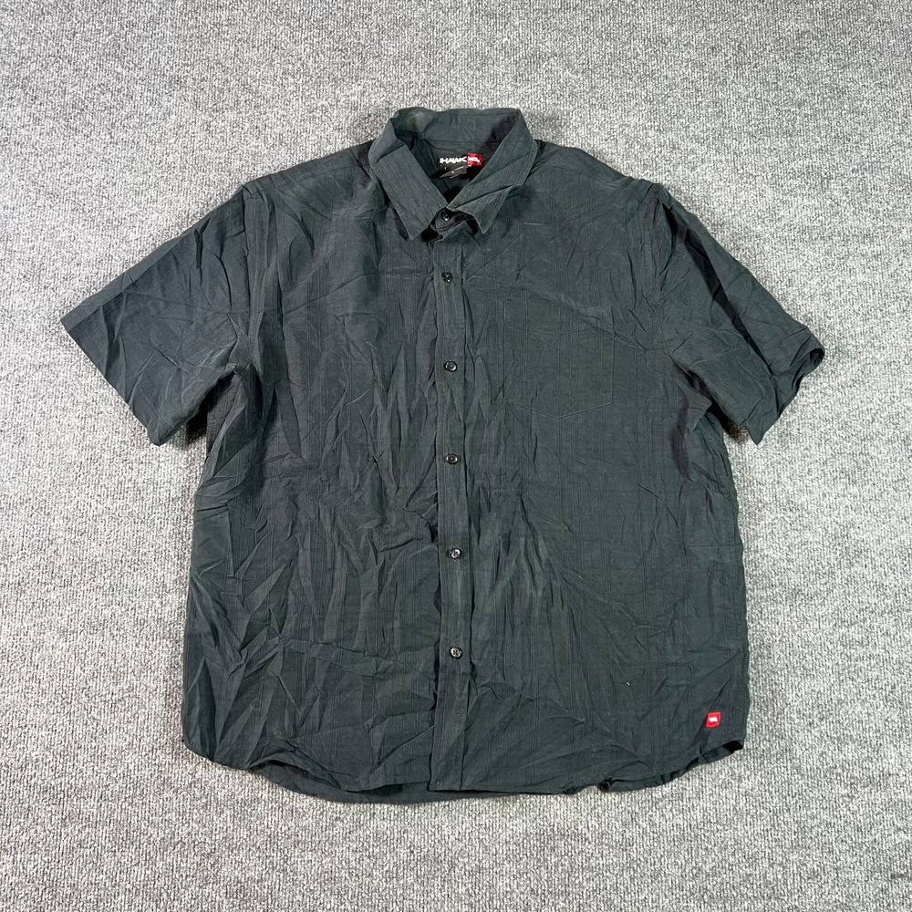Hawk Shirt Men's L Black Grid Texture Button Front Short Sleeve Everyday Casual